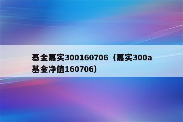嘉实沪深300-嘉实沪深300基金净值160706